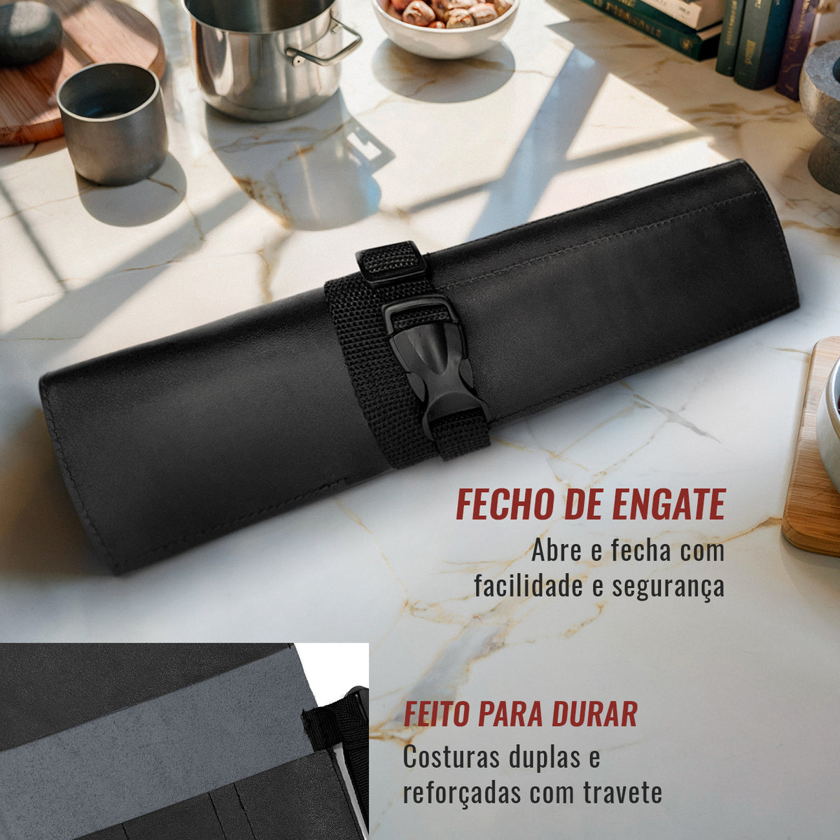 Estojo Porta Facas em Couro Legítimo - 1, 2, 3, 4 ou 6 Bolsos - Estojo Case de Fácil Transporte - Para Facas, Utensílios, Cozinha, Chefs, BBQ -  Under NY Sky