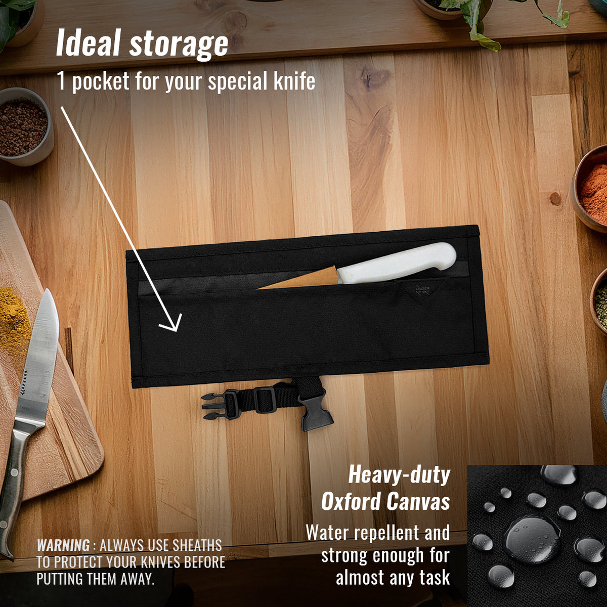 Estojo Porta Faca - 1, 2, 3, 4 ou 6 Bolsos - Bolsa Portátil em Lona Oxford Resistente para Ferramentas de Cozinha, Utensílios, Case Rolo para Facas - Chef, Grill, Churrasco -  Under NY Sky