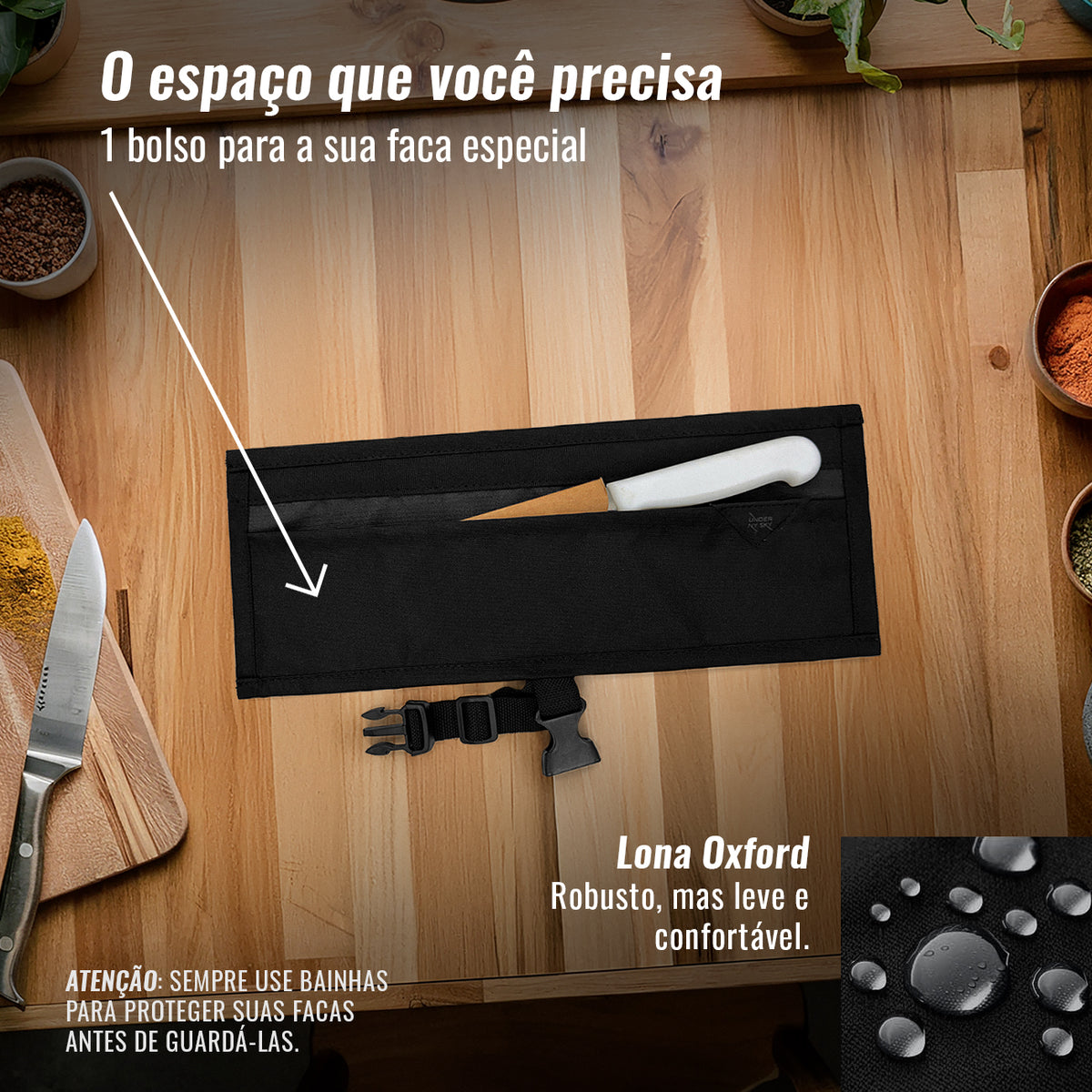 Estojo Porta Faca - 1, 2, 3, 4 ou 6 Bolsos - Bolsa Portátil em Lona Oxford Resistente para Ferramentas de Cozinha, Utensílios, Case Rolo para Facas - Chef, Grill, Churrasco -  Under NY Sky