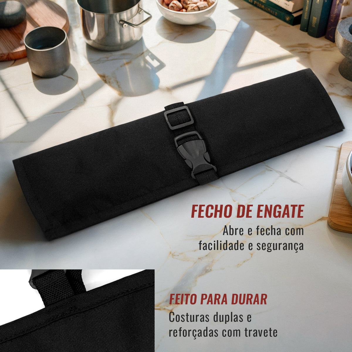 Estojo Porta Faca - 1, 2, 3, 4 ou 6 Bolsos - Bolsa Portátil em Lona Oxford Resistente para Ferramentas de Cozinha, Utensílios, Case Rolo para Facas - Chef, Grill, Churrasco -  Under NY Sky