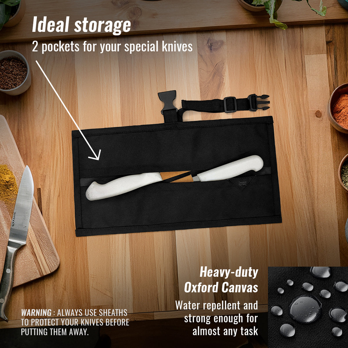 Estojo Porta Faca - 1, 2, 3, 4 ou 6 Bolsos - Bolsa Portátil em Lona Oxford Resistente para Ferramentas de Cozinha, Utensílios, Case Rolo para Facas - Chef, Grill, Churrasco -  Under NY Sky