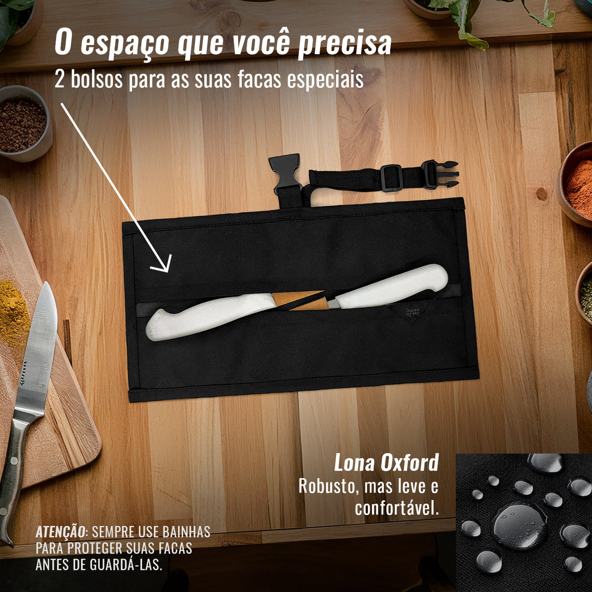 Estojo Porta Faca - 1, 2, 3, 4 ou 6 Bolsos - Bolsa Portátil em Lona Oxford Resistente para Ferramentas de Cozinha, Utensílios, Case Rolo para Facas - Chef, Grill, Churrasco -  Under NY Sky