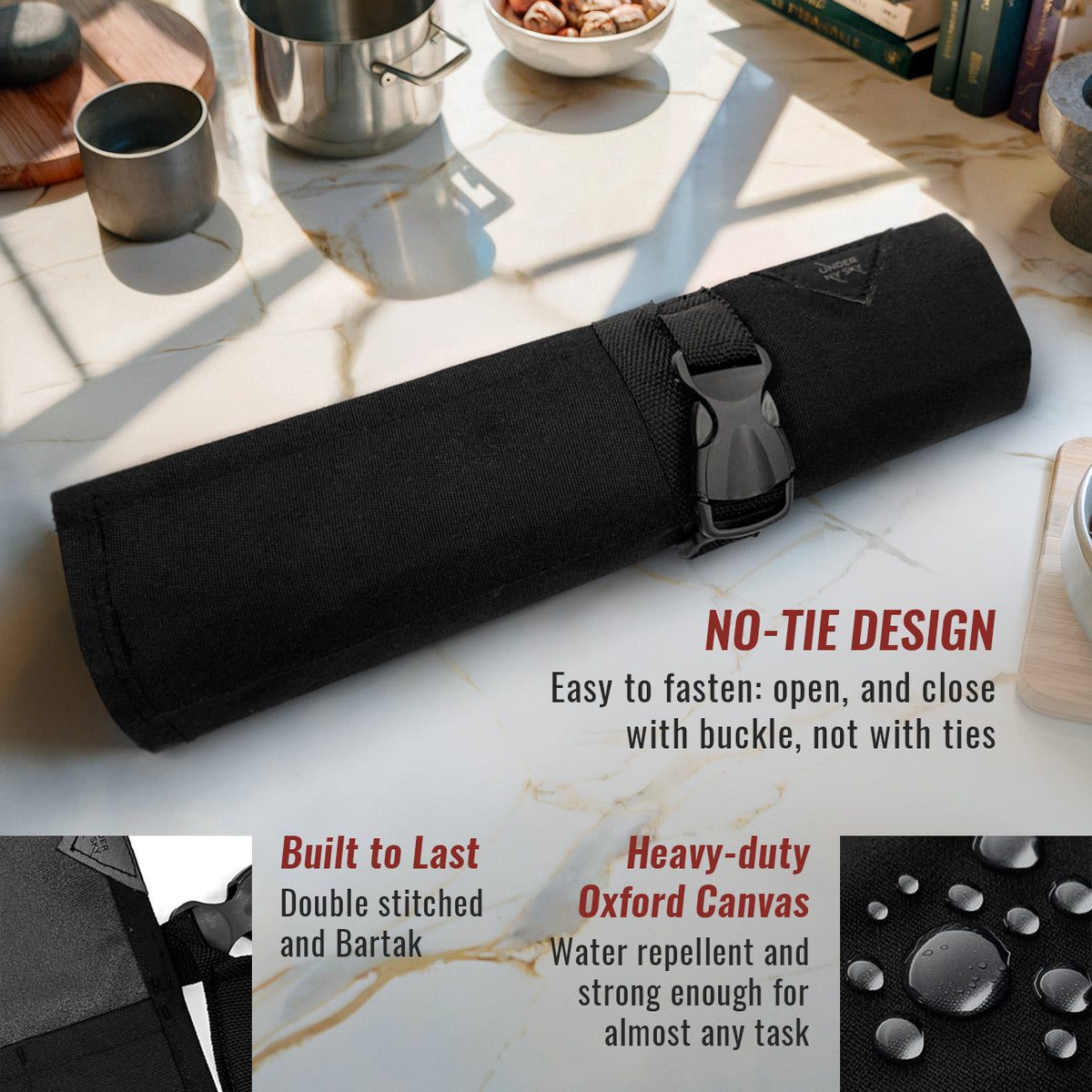 Estojo Porta Faca - 1, 2, 3, 4 ou 6 Bolsos - Bolsa Portátil em Lona Oxford Resistente para Ferramentas de Cozinha, Utensílios, Case Rolo para Facas - Chef, Grill, Churrasco -  Under NY Sky