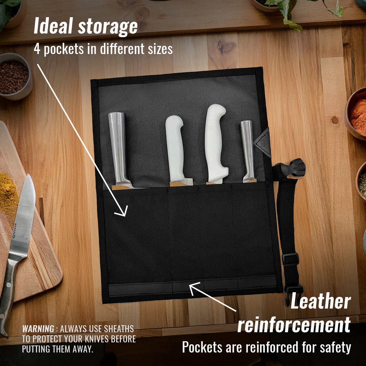 Estojo Porta Faca - 1, 2, 3, 4 ou 6 Bolsos - Bolsa Portátil em Lona Oxford Resistente para Ferramentas de Cozinha, Utensílios, Case Rolo para Facas - Chef, Grill, Churrasco -  Under NY Sky