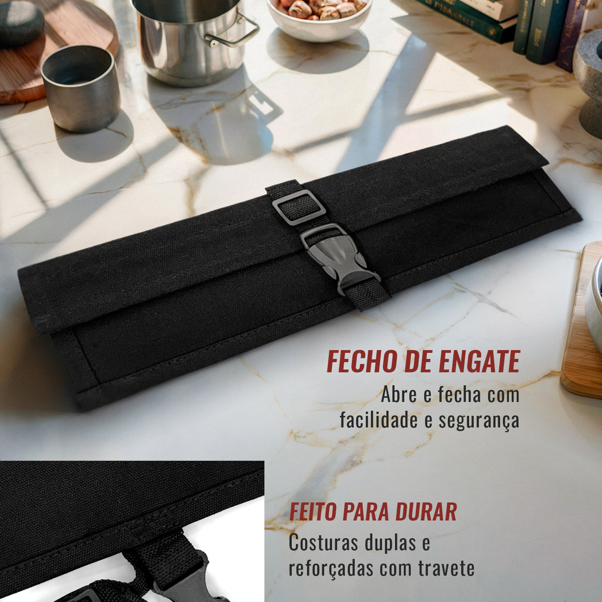 Estojo Porta Facas - 1, 2, 3, 4 ou 6 Bolsos - Bolsa Portátil em Lona Parafinada para Ferramentas de Cozinha, Utensílios, Case Rolo para Facas - Chefs, Grill, Churrasco -  Under NY Sky