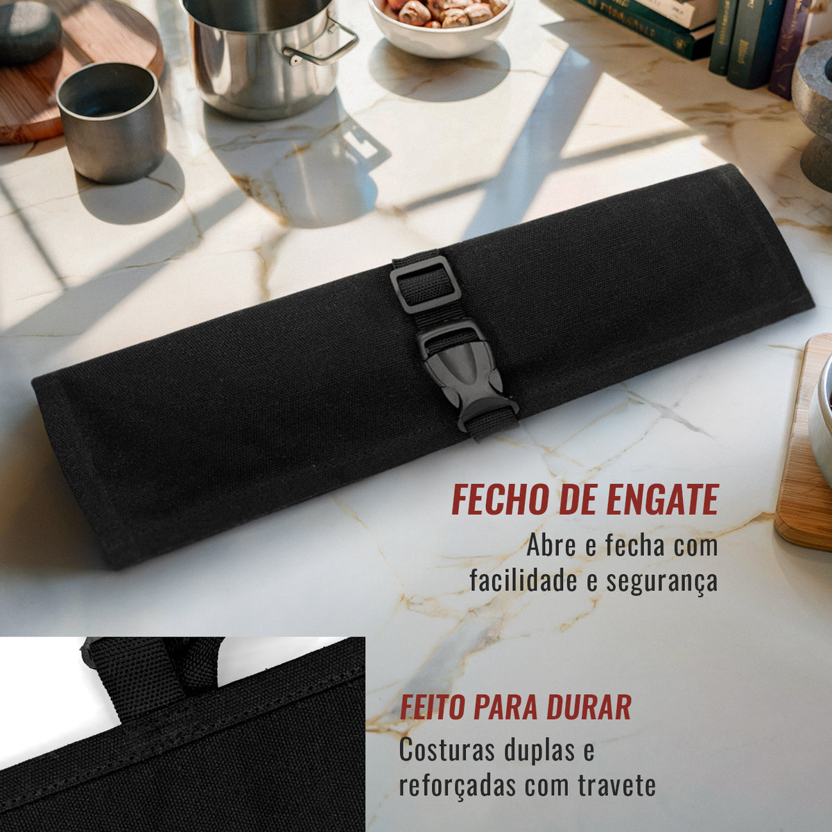 Estojo Porta Facas - 1, 2, 3, 4 ou 6 Bolsos - Bolsa Portátil em Lona Parafinada para Ferramentas de Cozinha, Utensílios, Case Rolo para Facas - Chefs, Grill, Churrasco -  Under NY Sky