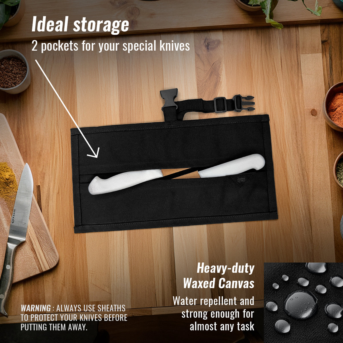 Estojo Porta Facas - 1, 2, 3, 4 ou 6 Bolsos - Bolsa Portátil em Lona Parafinada para Ferramentas de Cozinha, Utensílios, Case Rolo para Facas - Chefs, Grill, Churrasco -  Under NY Sky