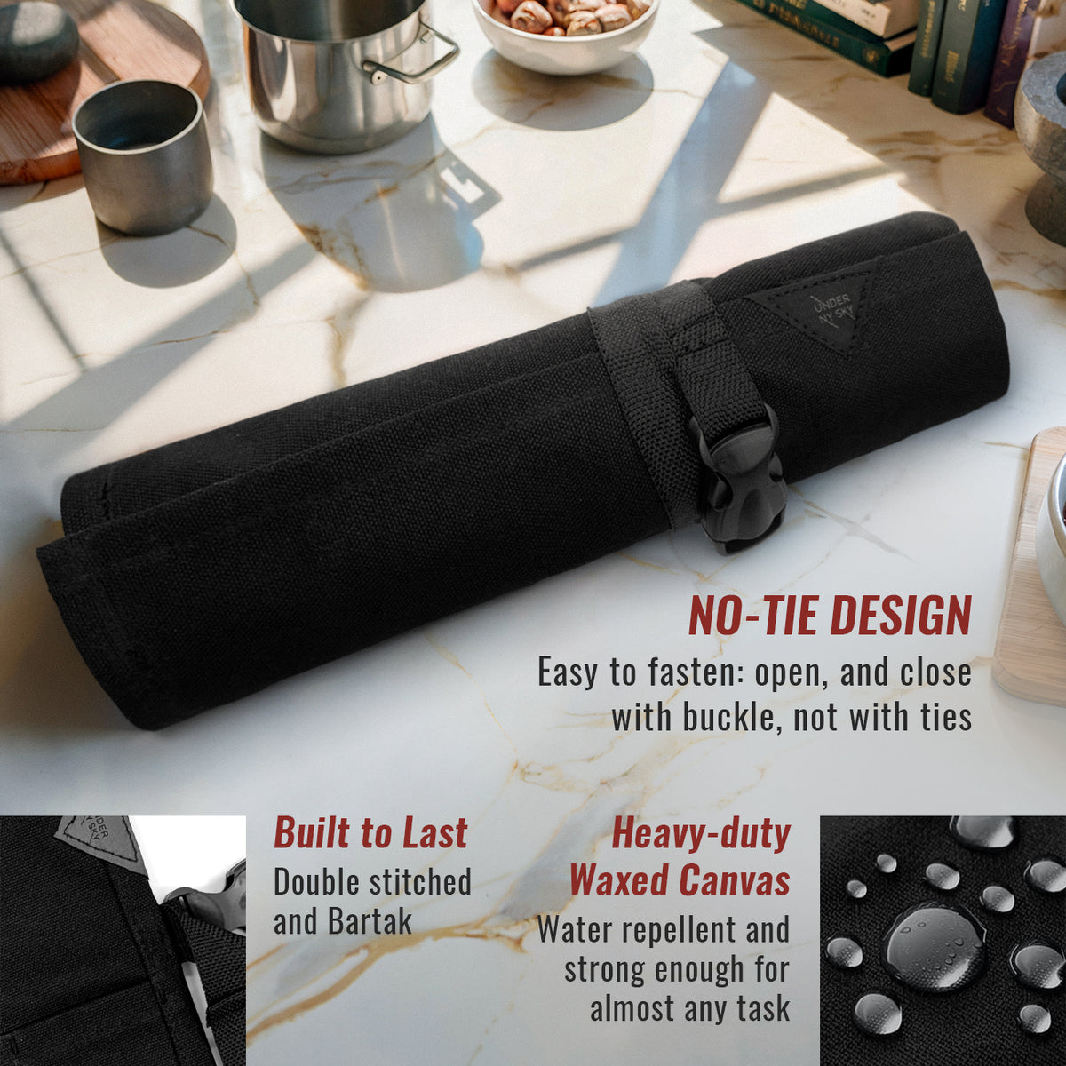 Estojo Porta Facas - 1, 2, 3, 4 ou 6 Bolsos - Bolsa Portátil em Lona Parafinada para Ferramentas de Cozinha, Utensílios, Case Rolo para Facas - Chefs, Grill, Churrasco -  Under NY Sky