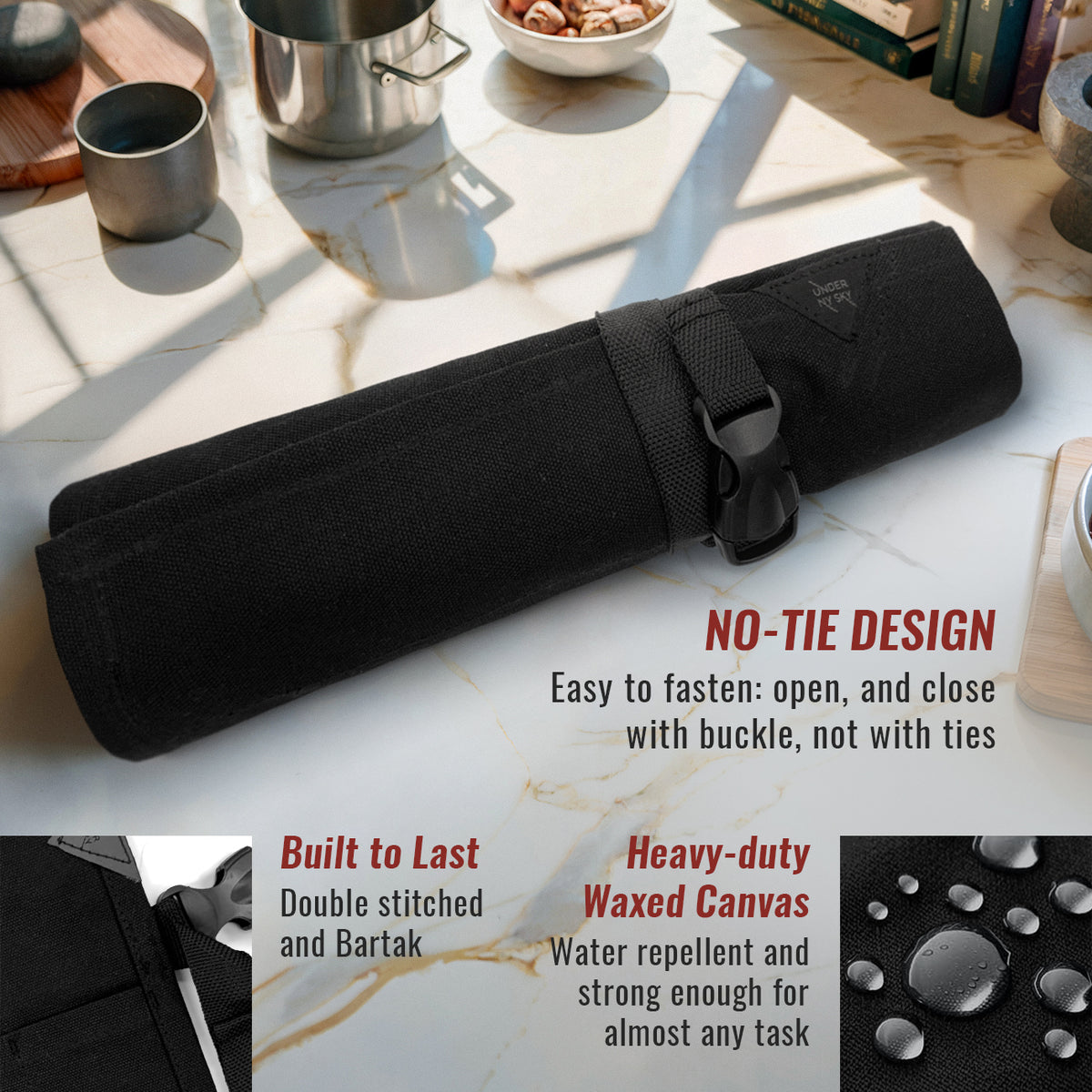 Estojo Porta Facas - 1, 2, 3, 4 ou 6 Bolsos - Bolsa Portátil em Lona Parafinada para Ferramentas de Cozinha, Utensílios, Case Rolo para Facas - Chefs, Grill, Churrasco -  Under NY Sky