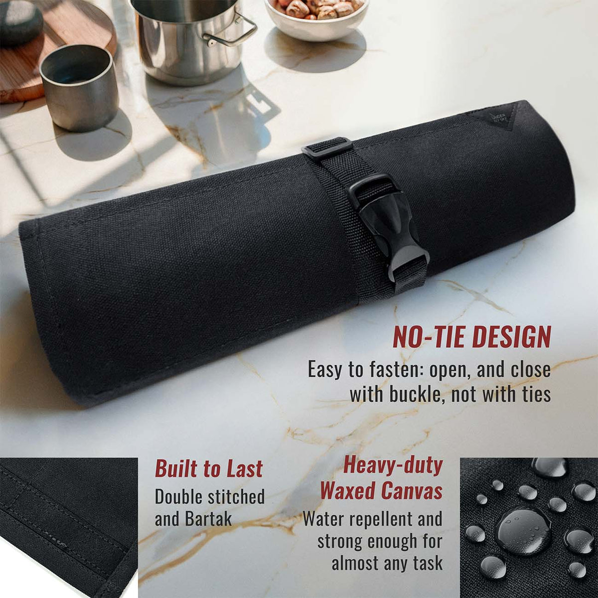 Estojo Porta Facas - 1, 2, 3, 4 ou 6 Bolsos - Bolsa Portátil em Lona Parafinada para Ferramentas de Cozinha, Utensílios, Case Rolo para Facas - Chefs, Grill, Churrasco -  Under NY Sky