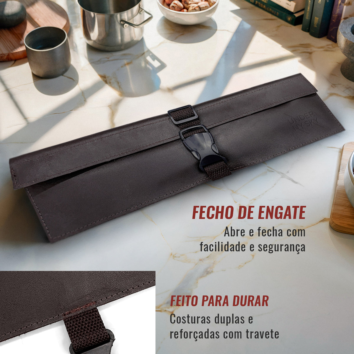 Estojo Porta Facas em Couro Legítimo - 1, 2, 3, 4 ou 6 Bolsos - Estojo Case de Fácil Transporte - Para Facas, Utensílios, Cozinha, Chefs, BBQ -  Under NY Sky