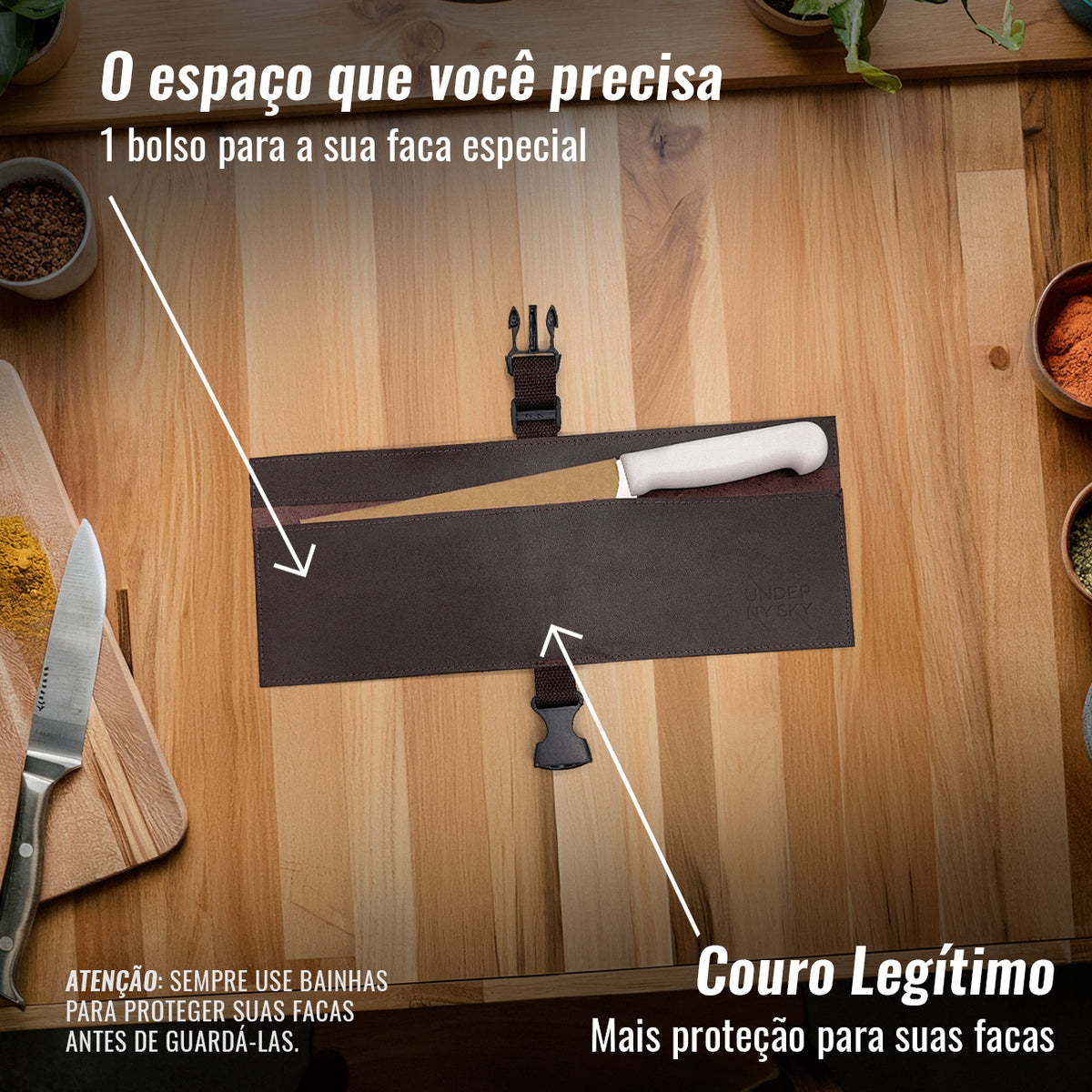 Estojo Porta Facas em Couro Legítimo - 1, 2, 3, 4 ou 6 Bolsos - Estojo Case de Fácil Transporte - Para Facas, Utensílios, Cozinha, Chefs, BBQ -  Under NY Sky