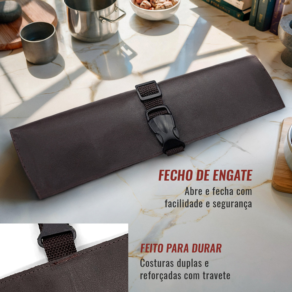 Estojo Porta Facas em Couro Legítimo - 1, 2, 3, 4 ou 6 Bolsos - Estojo Case de Fácil Transporte - Para Facas, Utensílios, Cozinha, Chefs, BBQ -  Under NY Sky