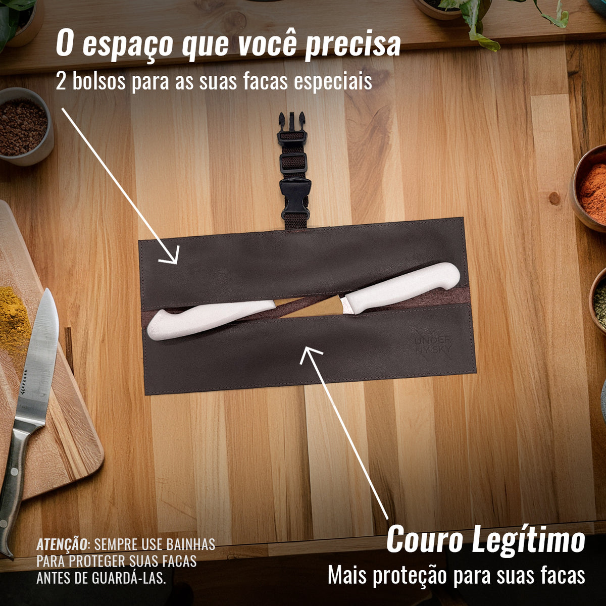 Estojo Porta Facas em Couro Legítimo - 1, 2, 3, 4 ou 6 Bolsos - Estojo Case de Fácil Transporte - Para Facas, Utensílios, Cozinha, Chefs, BBQ -  Under NY Sky