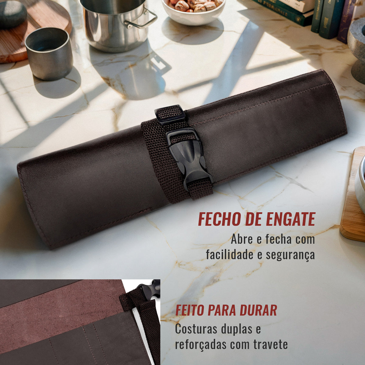 Estojo Porta Facas em Couro Legítimo - 1, 2, 3, 4 ou 6 Bolsos - Estojo Case de Fácil Transporte - Para Facas, Utensílios, Cozinha, Chefs, BBQ -  Under NY Sky