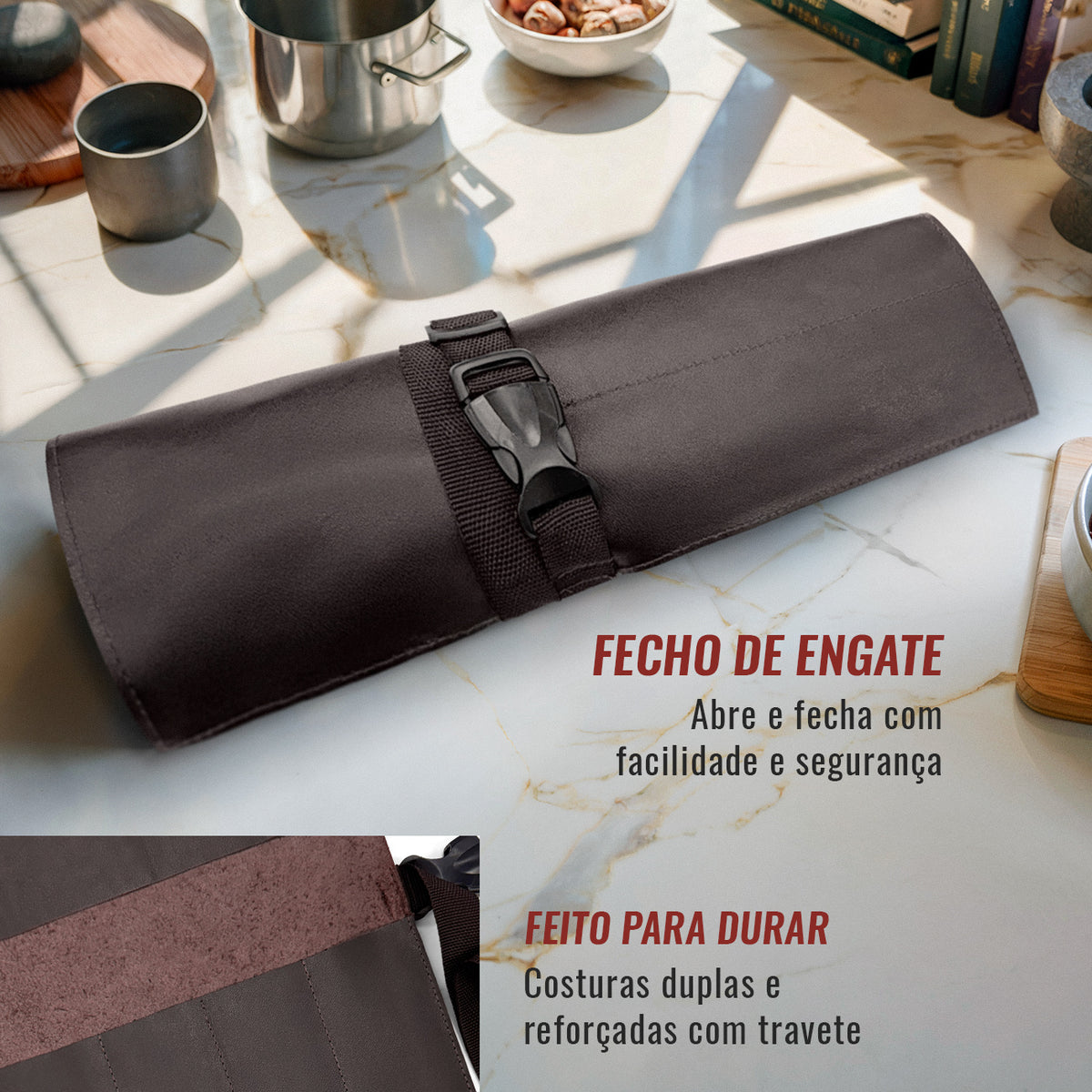 Estojo Porta Facas em Couro Legítimo - 1, 2, 3, 4 ou 6 Bolsos - Estojo Case de Fácil Transporte - Para Facas, Utensílios, Cozinha, Chefs, BBQ -  Under NY Sky