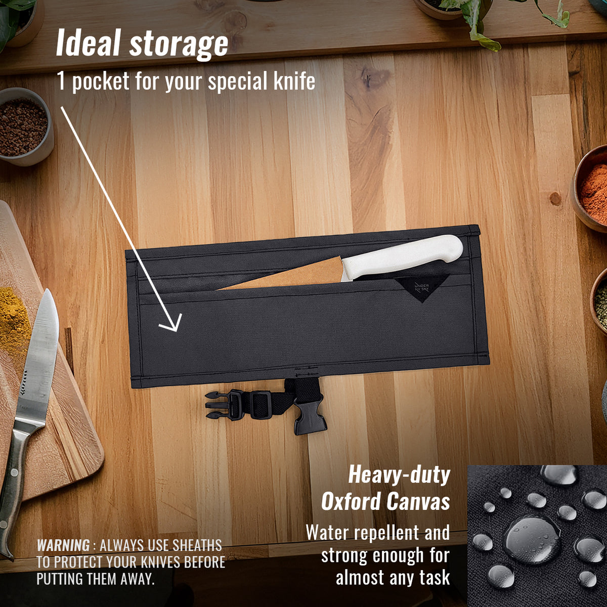 Estojo Porta Faca - 1, 2, 3, 4 ou 6 Bolsos - Bolsa Portátil em Lona Oxford Resistente para Ferramentas de Cozinha, Utensílios, Case Rolo para Facas - Chef, Grill, Churrasco -  Under NY Sky