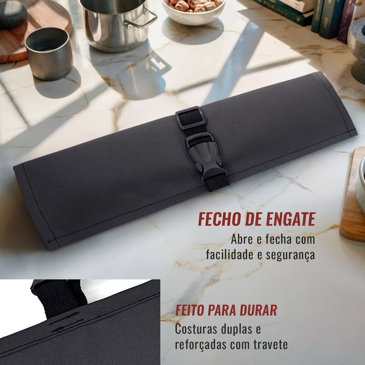 Estojo Porta Faca - 1, 2, 3, 4 ou 6 Bolsos - Bolsa Portátil em Lona Oxford Resistente para Ferramentas de Cozinha, Utensílios, Case Rolo para Facas - Chef, Grill, Churrasco -  Under NY Sky