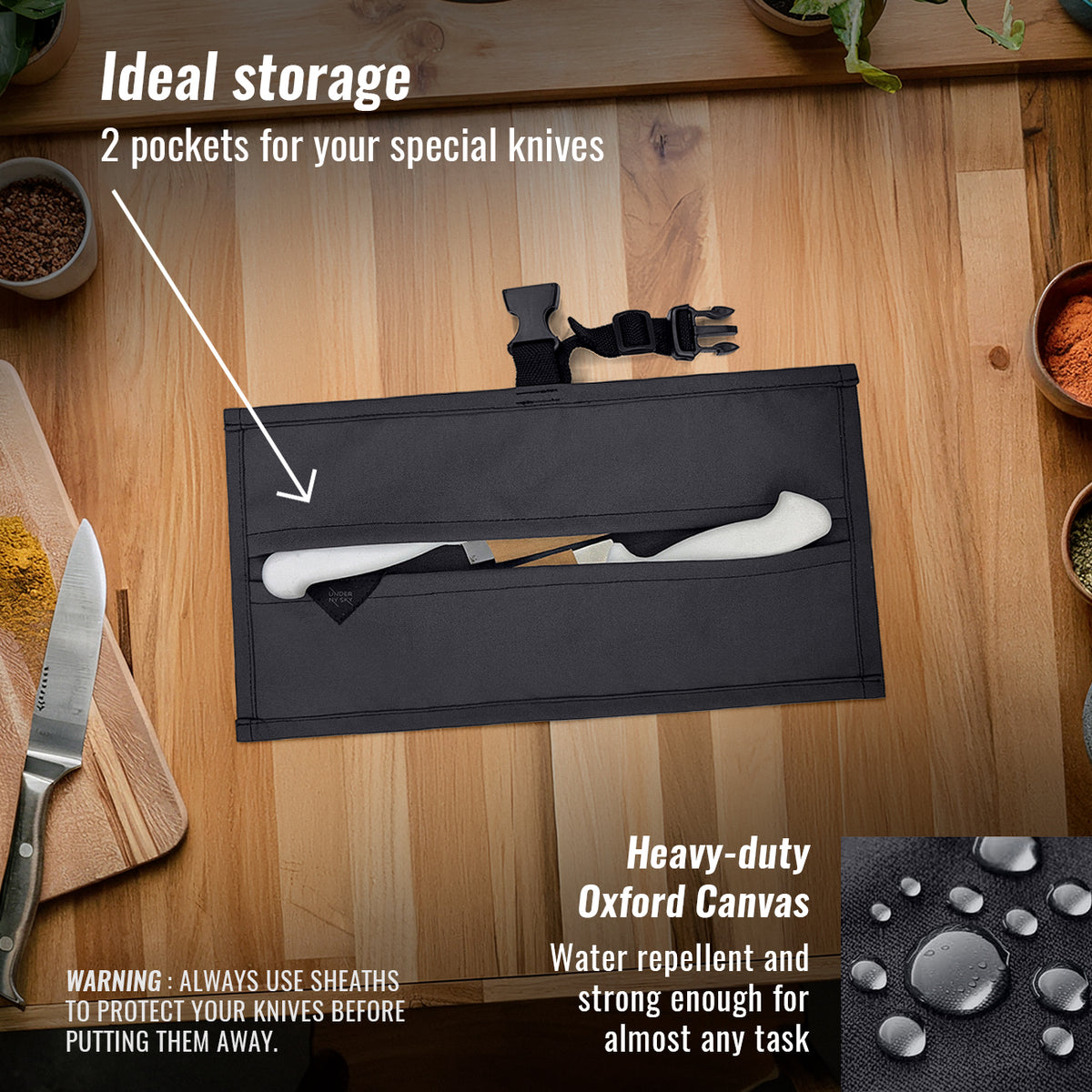 Estojo Porta Faca - 1, 2, 3, 4 ou 6 Bolsos - Bolsa Portátil em Lona Oxford Resistente para Ferramentas de Cozinha, Utensílios, Case Rolo para Facas - Chef, Grill, Churrasco -  Under NY Sky