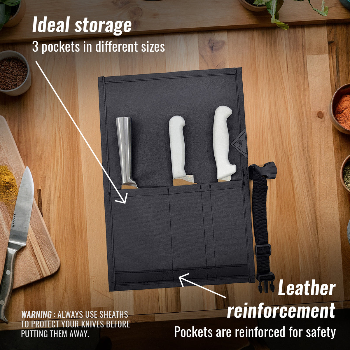 Estojo Porta Faca - 1, 2, 3, 4 ou 6 Bolsos - Bolsa Portátil em Lona Oxford Resistente para Ferramentas de Cozinha, Utensílios, Case Rolo para Facas - Chef, Grill, Churrasco -  Under NY Sky
