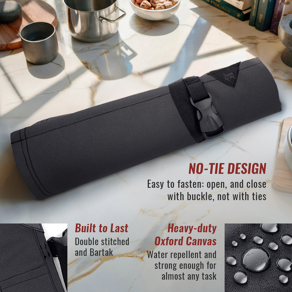 Estojo Porta Faca - 1, 2, 3, 4 ou 6 Bolsos - Bolsa Portátil em Lona Oxford Resistente para Ferramentas de Cozinha, Utensílios, Case Rolo para Facas - Chef, Grill, Churrasco -  Under NY Sky