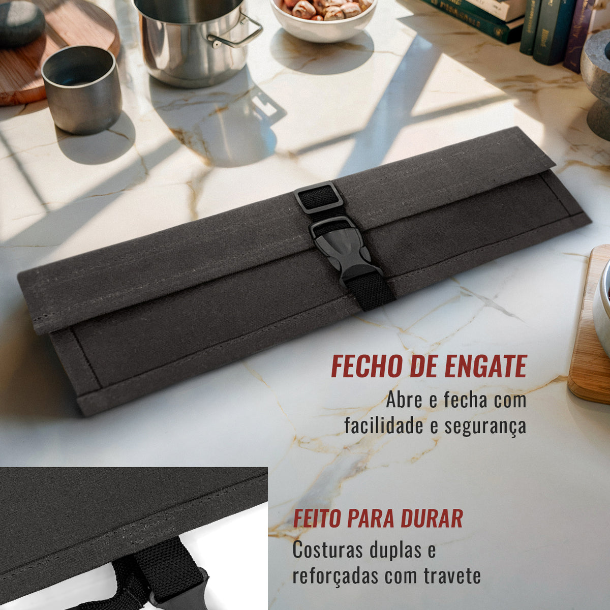 Estojo Porta Facas - 1, 2, 3, 4 ou 6 Bolsos - Bolsa Portátil em Lona Parafinada para Ferramentas de Cozinha, Utensílios, Case Rolo para Facas - Chefs, Grill, Churrasco -  Under NY Sky