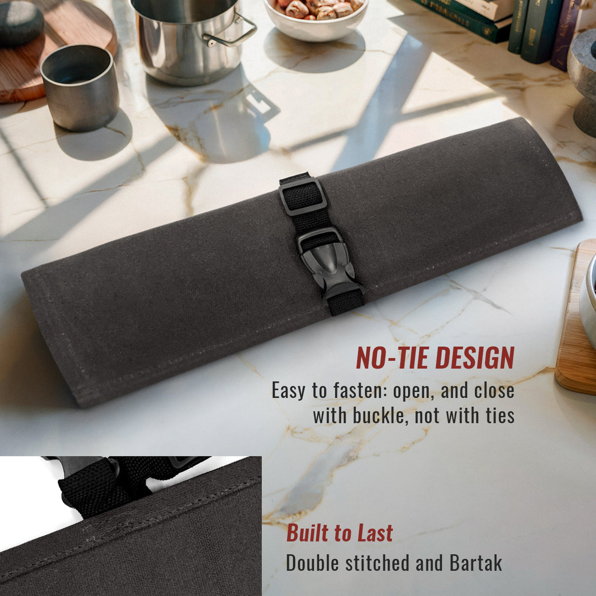 Estojo Porta Facas - 1, 2, 3, 4 ou 6 Bolsos - Bolsa Portátil em Lona Parafinada para Ferramentas de Cozinha, Utensílios, Case Rolo para Facas - Chefs, Grill, Churrasco -  Under NY Sky