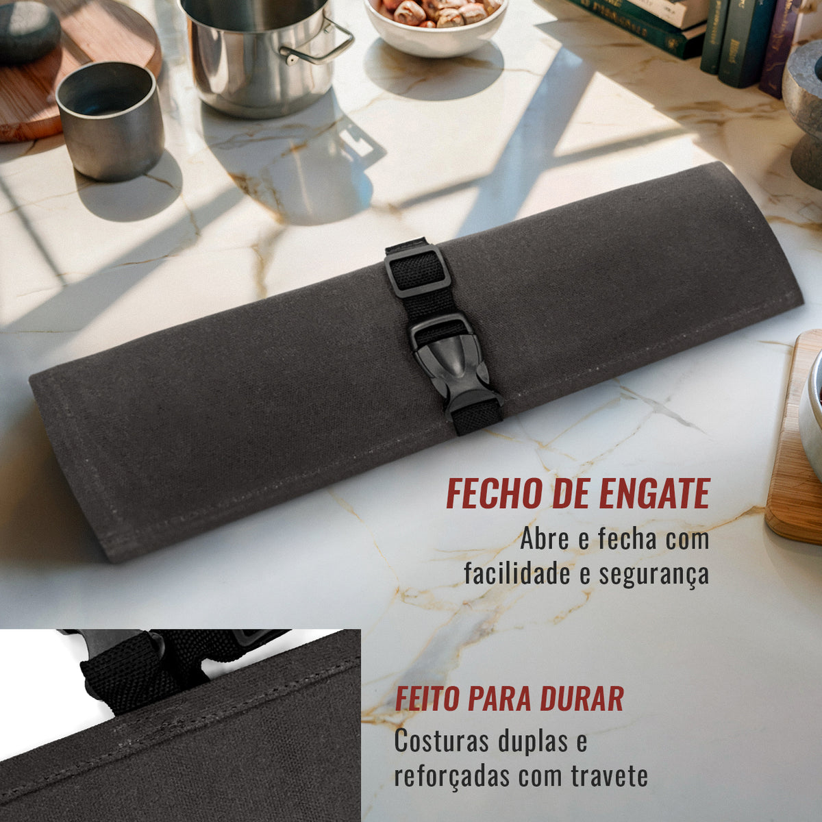 Estojo Porta Facas - 1, 2, 3, 4 ou 6 Bolsos - Bolsa Portátil em Lona Parafinada para Ferramentas de Cozinha, Utensílios, Case Rolo para Facas - Chefs, Grill, Churrasco -  Under NY Sky