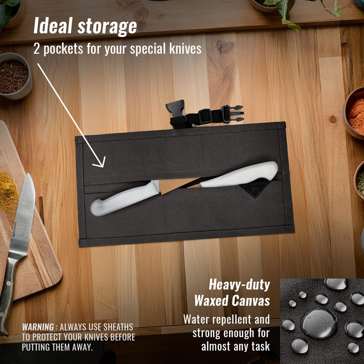 Estojo Porta Facas - 1, 2, 3, 4 ou 6 Bolsos - Bolsa Portátil em Lona Parafinada para Ferramentas de Cozinha, Utensílios, Case Rolo para Facas - Chefs, Grill, Churrasco -  Under NY Sky