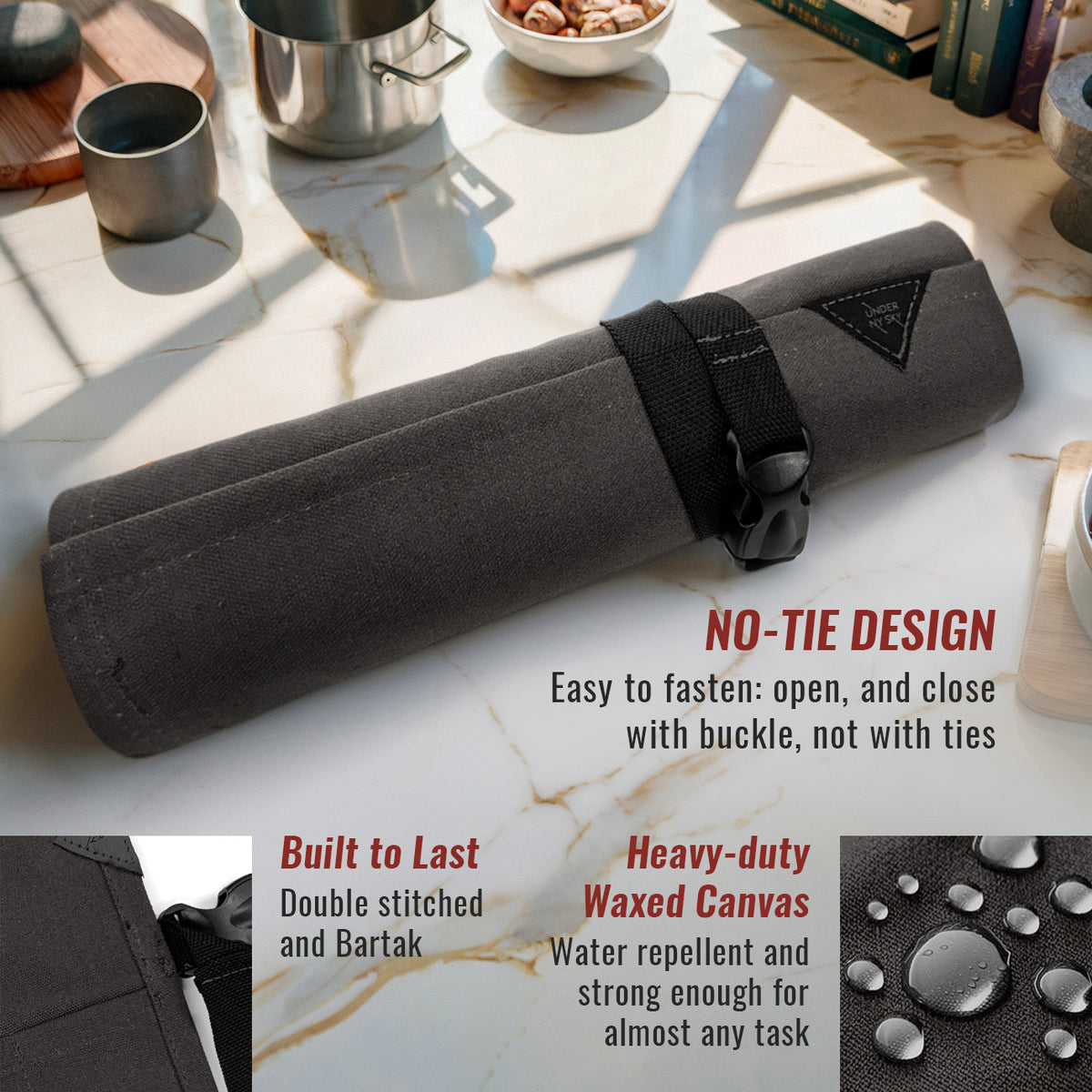 Estojo Porta Facas - 1, 2, 3, 4 ou 6 Bolsos - Bolsa Portátil em Lona Parafinada para Ferramentas de Cozinha, Utensílios, Case Rolo para Facas - Chefs, Grill, Churrasco -  Under NY Sky