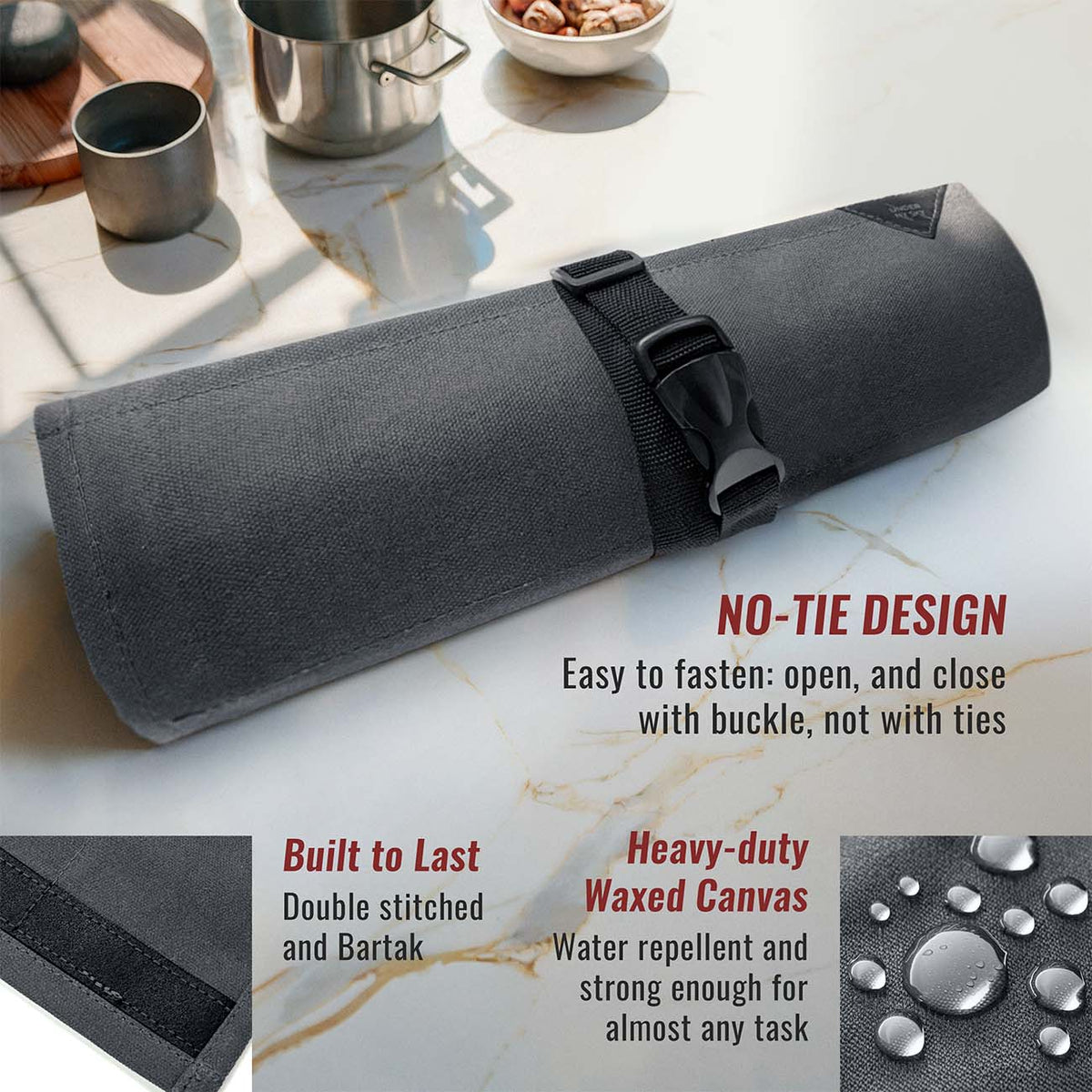Estojo Porta Facas - 1, 2, 3, 4 ou 6 Bolsos - Bolsa Portátil em Lona Parafinada para Ferramentas de Cozinha, Utensílios, Case Rolo para Facas - Chefs, Grill, Churrasco -  Under NY Sky