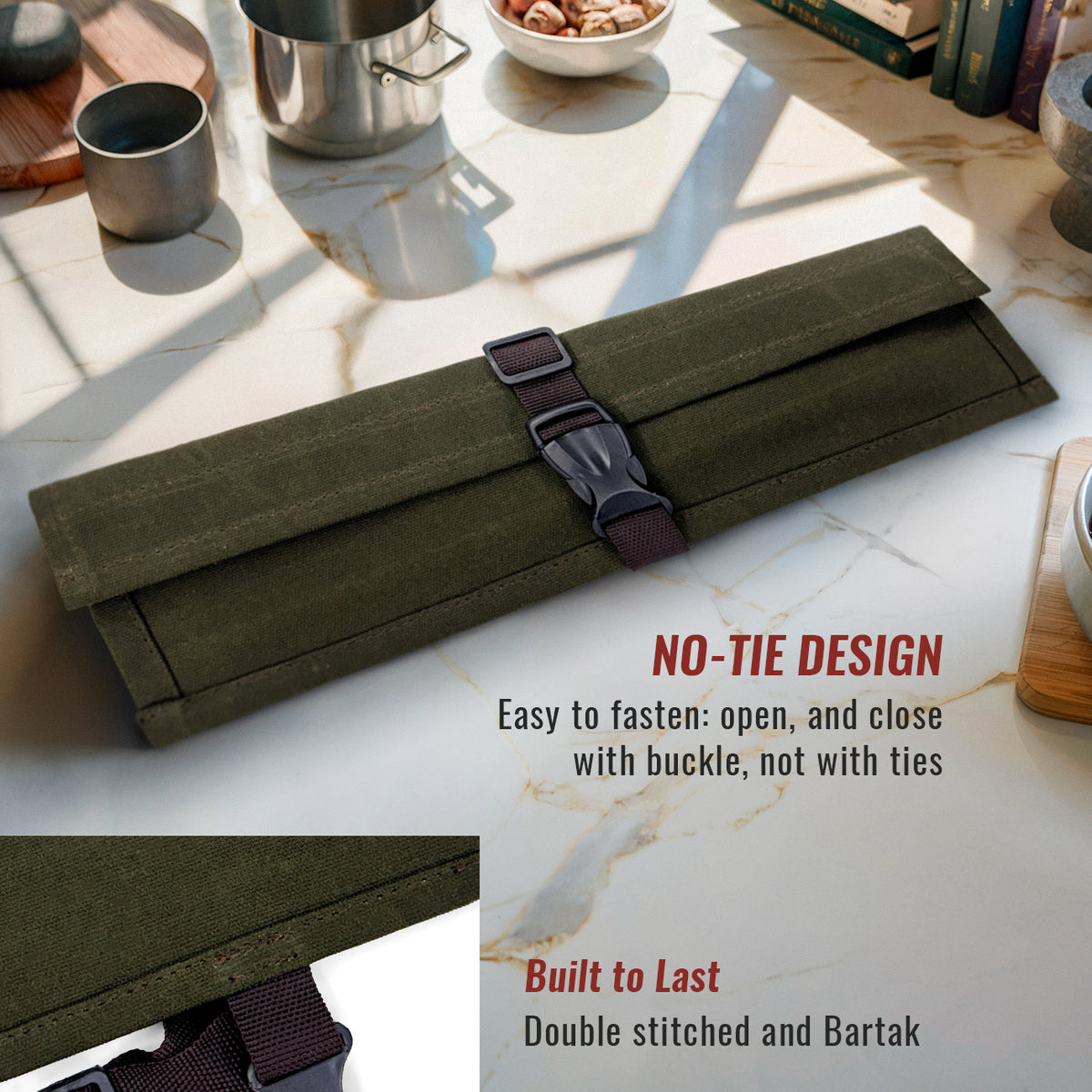 Estojo Porta Facas - 1, 2, 3, 4 ou 6 Bolsos - Bolsa Portátil em Lona Parafinada para Ferramentas de Cozinha, Utensílios, Case Rolo para Facas - Chefs, Grill, Churrasco -  Under NY Sky