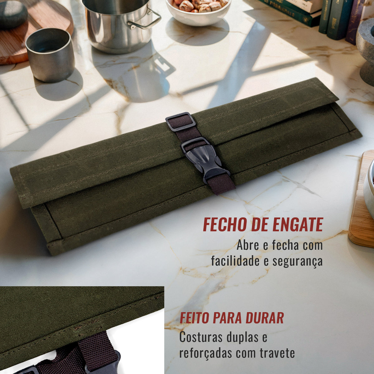Estojo Porta Facas - 1, 2, 3, 4 ou 6 Bolsos - Bolsa Portátil em Lona Parafinada para Ferramentas de Cozinha, Utensílios, Case Rolo para Facas - Chefs, Grill, Churrasco -  Under NY Sky