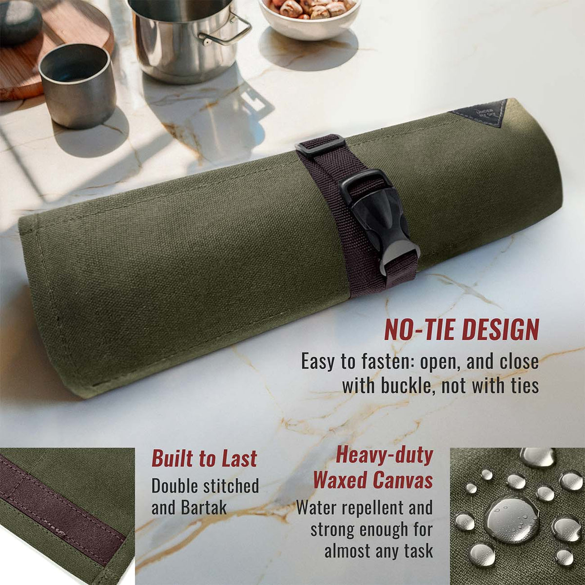 Estojo Porta Facas - 1, 2, 3, 4 ou 6 Bolsos - Bolsa Portátil em Lona Parafinada para Ferramentas de Cozinha, Utensílios, Case Rolo para Facas - Chefs, Grill, Churrasco -  Under NY Sky