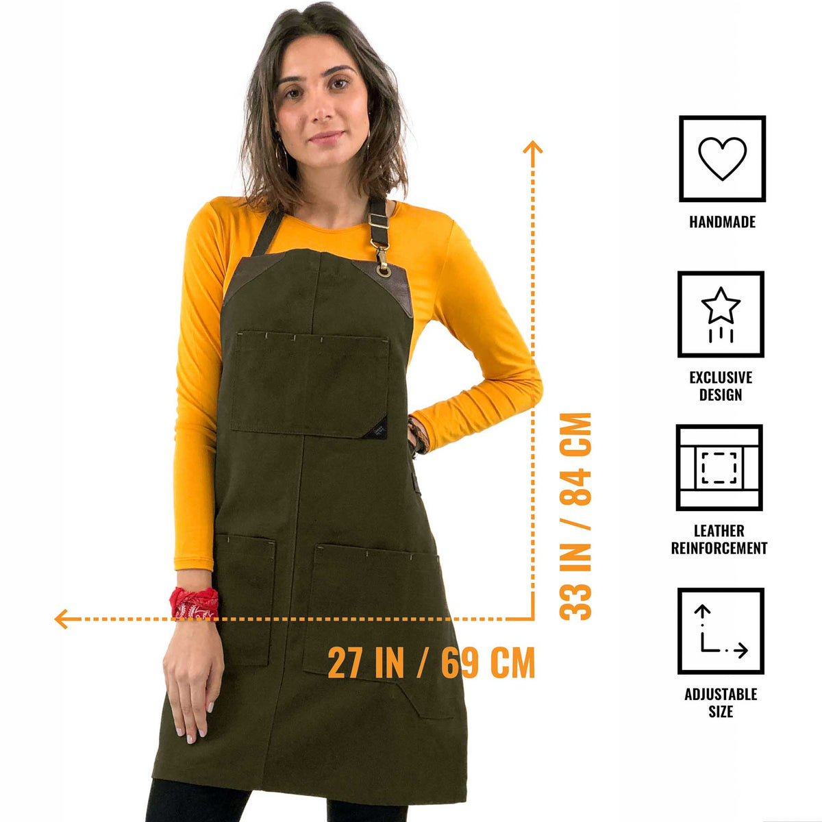 Utility Apron - Heavy-Duty Canvas, Folds into Knife Roll, Leather Trim - Chef, BBQ, Butcher - Under NY Sky 