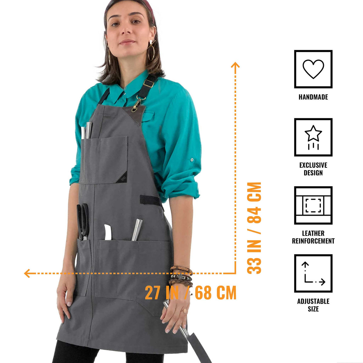 Utility Apron - Heavy-Duty Canvas, Folds into Knife Roll, Leather Trim - Chef, BBQ, Butcher - Under NY Sky 