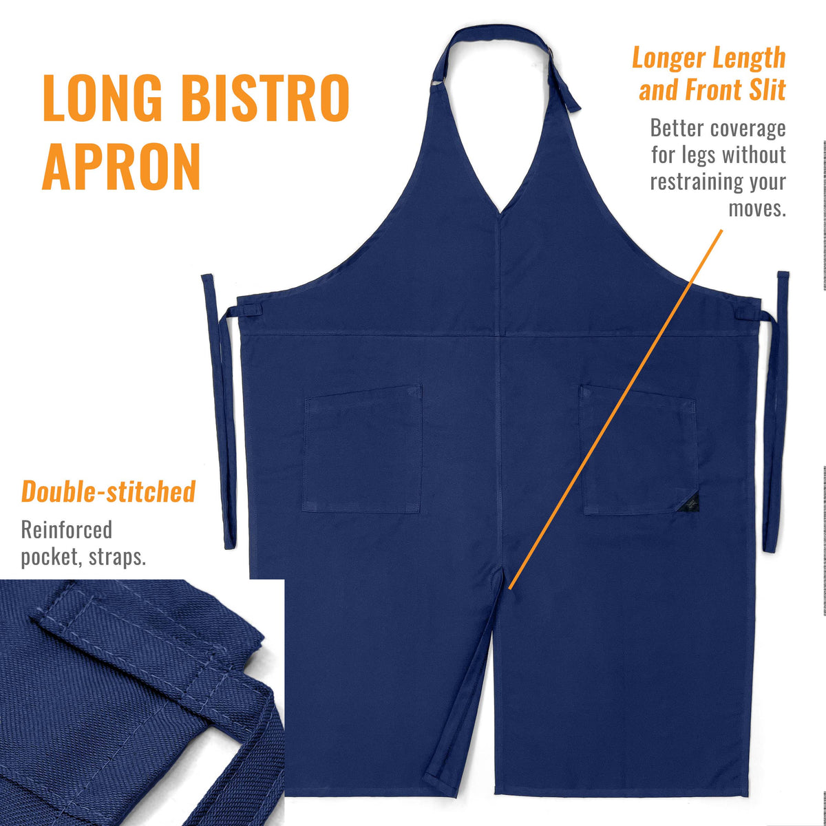 V Neck Long Apron Tuxedo Style - Front Slit, 2 Pockets - Server, Waiter, Chef, Bistrot, Restaurant -  Under NY Sky