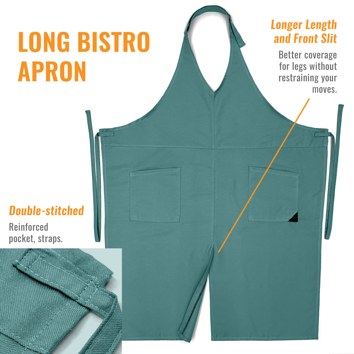 V Neck Long Apron Tuxedo Style - Front Slit, 2 Pockets - Server, Waiter, Chef, Bistrot, Restaurant -  Under NY Sky