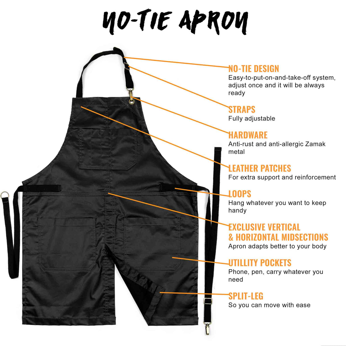 Salon Apron - Water Resistant, Easy-Fastening No-Tie, Adjustable - Hairstylist, Barber, Chef - Under NY Sky