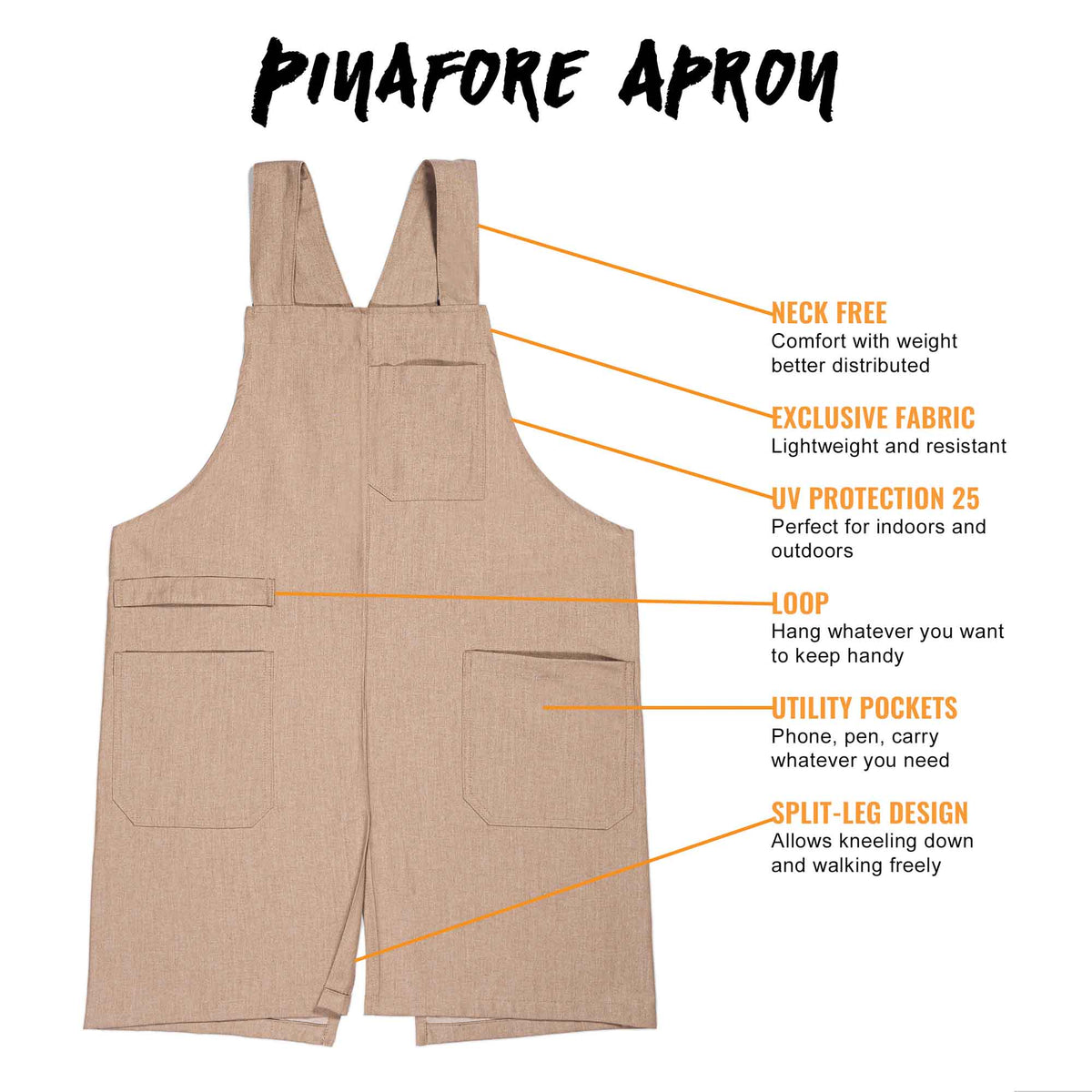 Cross Back Apron - Pinafore Apron, 3 Pockets, Loop - Baking Cooking, Gardening, School - Under NY Sky