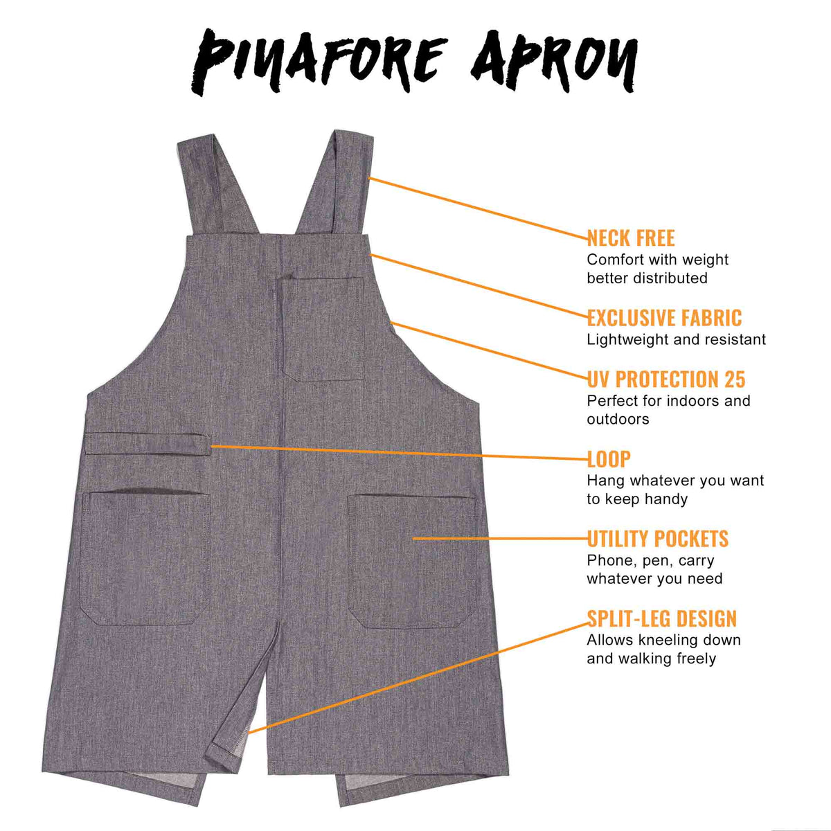 Cross Back Apron - Pinafore Apron, 3 Pockets, Loop - Baking Cooking, Gardening, School - Under NY Sky