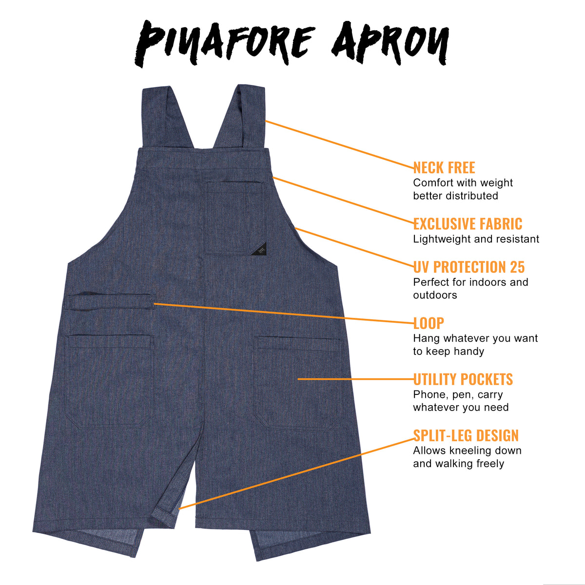 Cross Back Apron - Pinafore Apron, 3 Pockets, Loop - Baking Cooking, Gardening, School - Under NY Sky