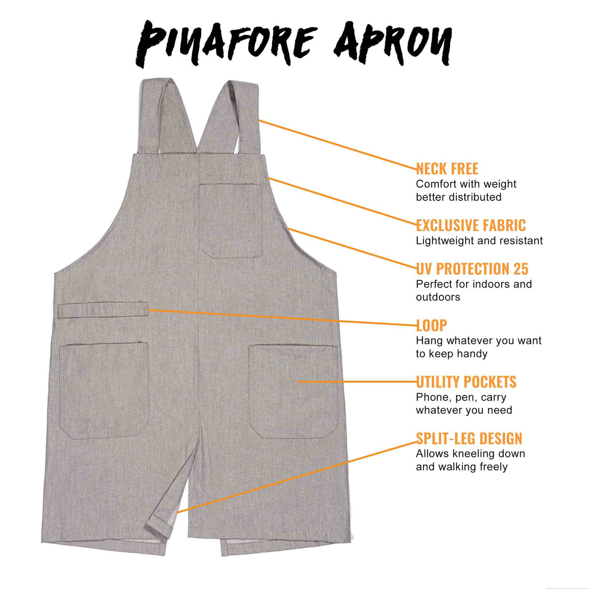 Cross Back Apron - Pinafore Apron, 3 Pockets, Loop - Baking Cooking, Gardening, School - Under NY Sky