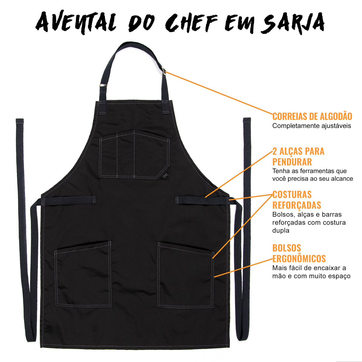 Avental para Chef – Jeans ou Sarja – Alças de Algodão – Bolsos Inteligentes –  Chef, Cozinheiro, Barista, Bartender - Under NY Sky