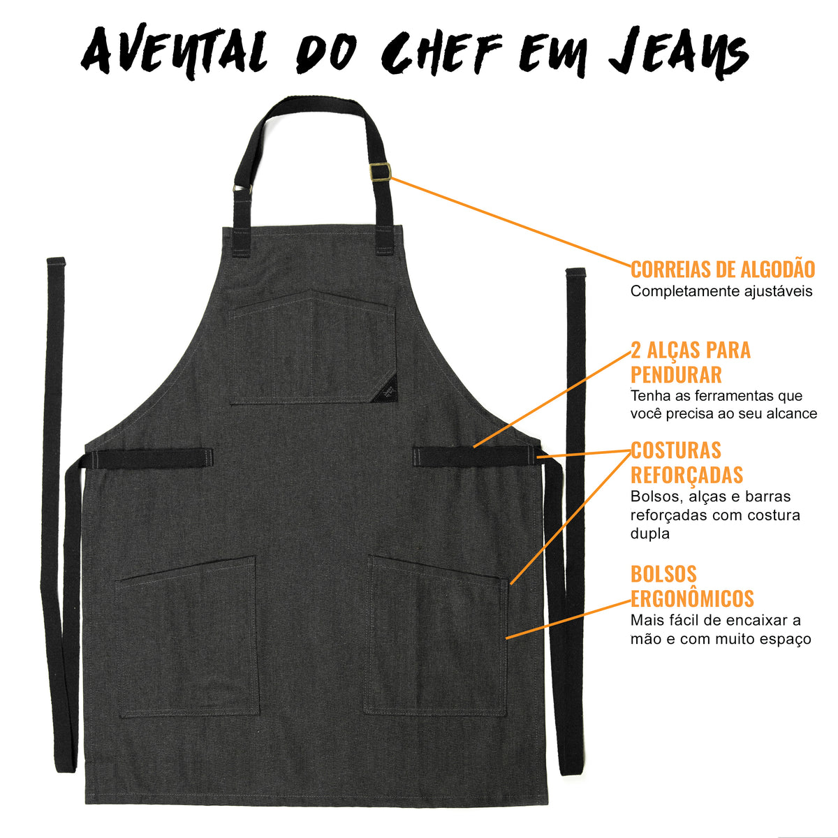 Avental para Chef – Jeans ou Sarja – Alças de Algodão – Bolsos Inteligentes –  Chef, Cozinheiro, Barista, Bartender - Under NY Sky