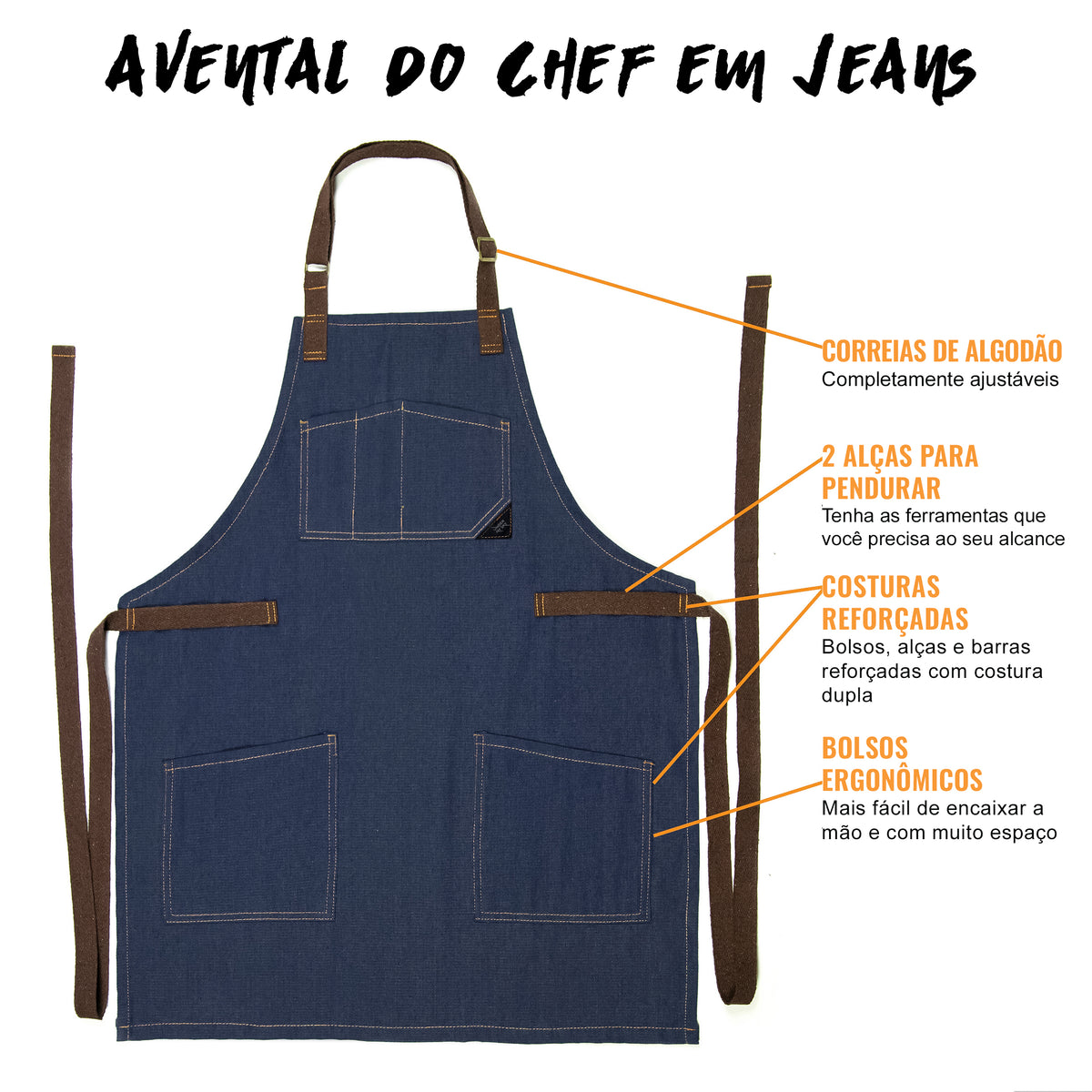 Avental para Chef – Jeans ou Sarja – Alças de Algodão – Bolsos Inteligentes –  Chef, Cozinheiro, Barista, Bartender - Under NY Sky