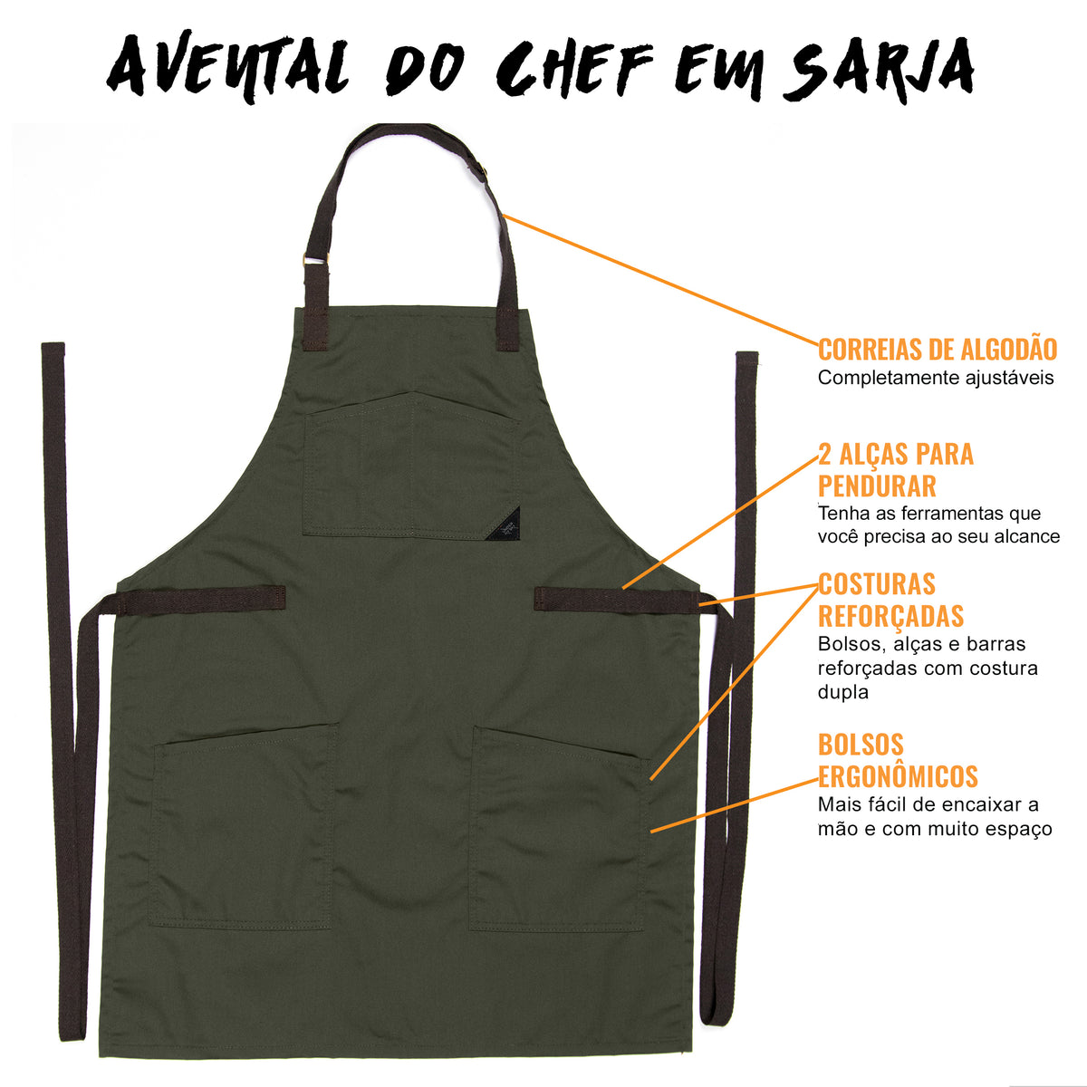 Avental para Chef – Jeans ou Sarja – Alças de Algodão – Bolsos Inteligentes –  Chef, Cozinheiro, Barista, Bartender - Under NY Sky