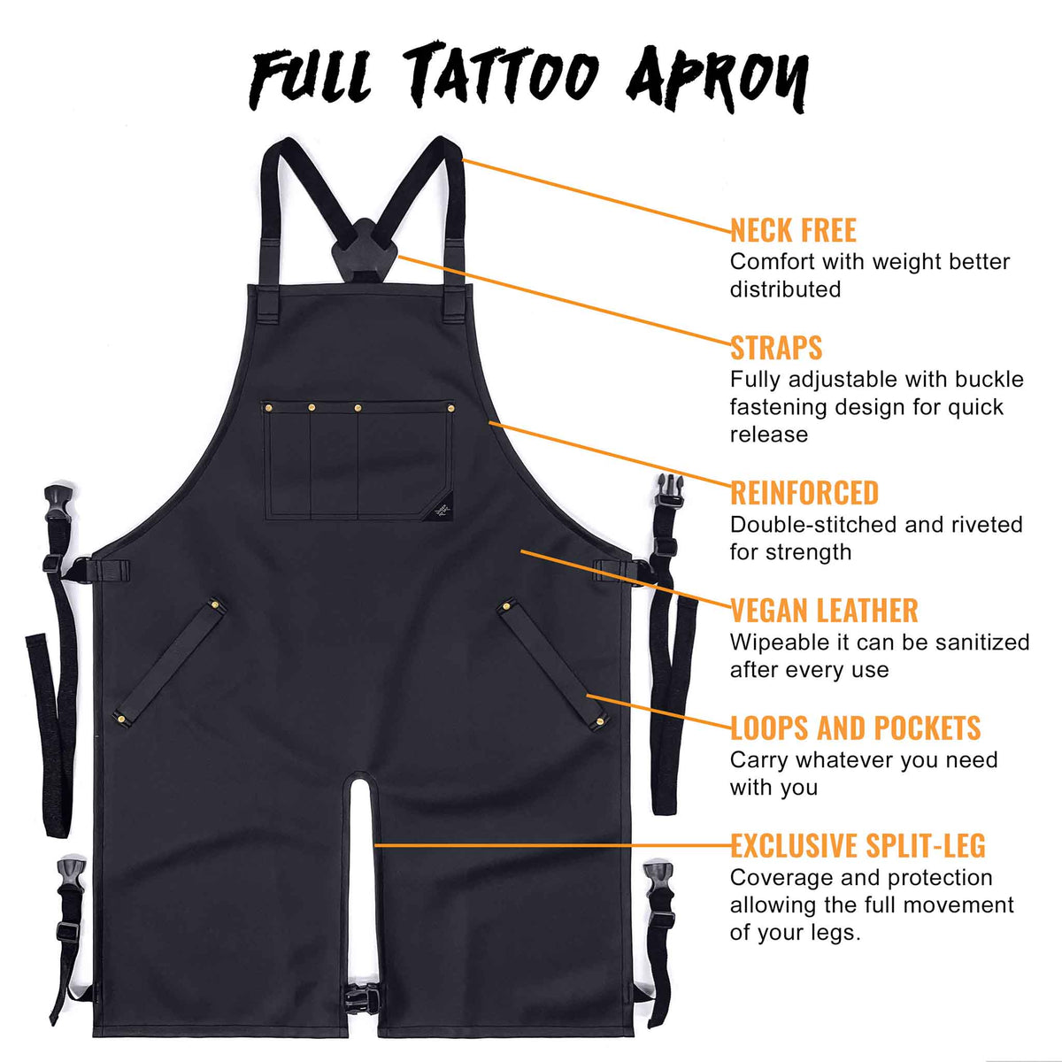 Tattoo Apron - Vegan Leather, Wipeable - Quick-Release Straps - For Tattoo Artist, Tattooist -  Under NY Sky