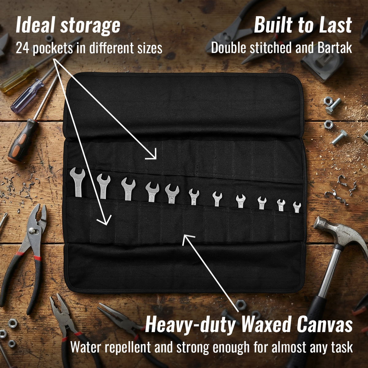 Estojo Organizador de Ferramentas, Lona Encerada, Bolsa para Chaves Portátil - Mecânico, Eletricista - Under NY Sky