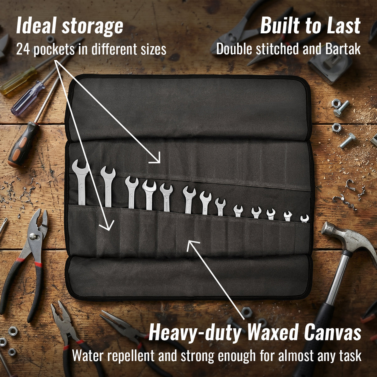 Estojo Organizador de Ferramentas, Lona Encerada, Bolsa para Chaves Portátil - Mecânico, Eletricista - Under NY Sky